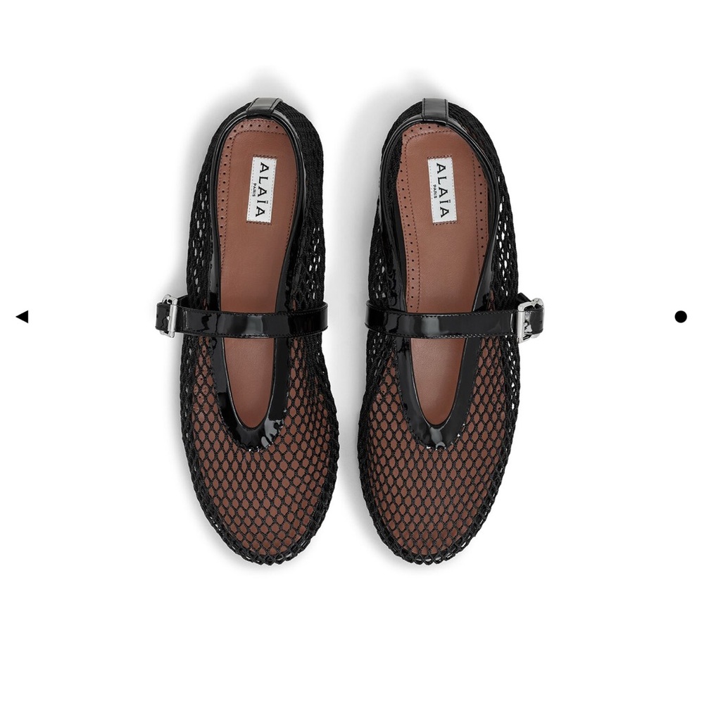 Alaia black patent fishnet ballerina